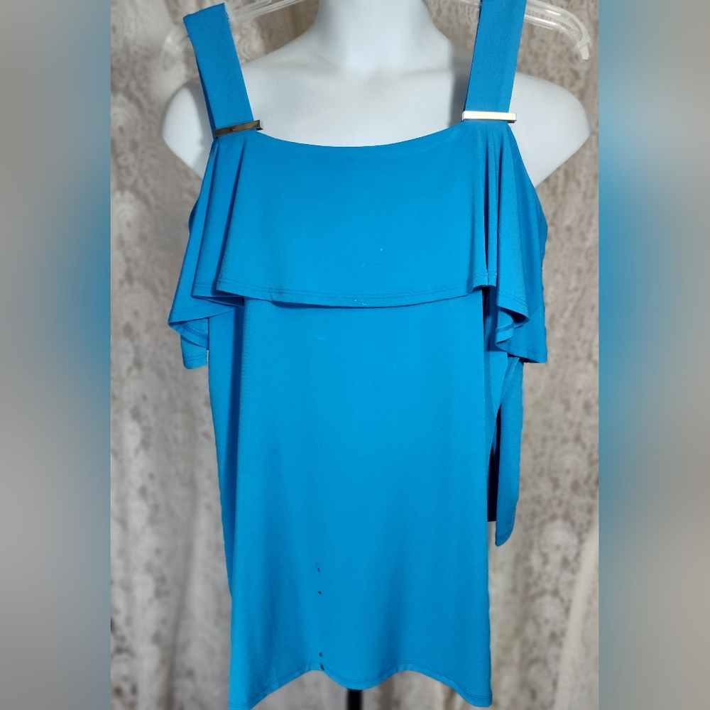 JM Collection Turquoise Ruffle Tank Top Nwot